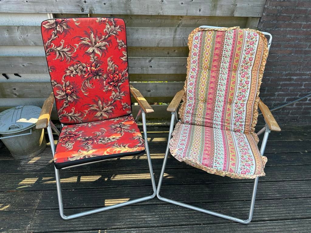 2 retro vintage lichtgewicht aluminium campingstoelen, Ophalen, Gebruikt, Campingstoel