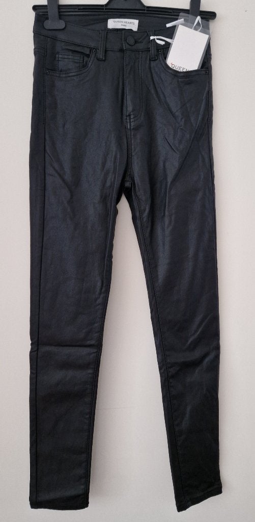 Zwarte dames leatherlook broek maat M (NIEUW) d, Maat 38/40 (M), Queen of Hearts Paris, Zwart, Nieuw