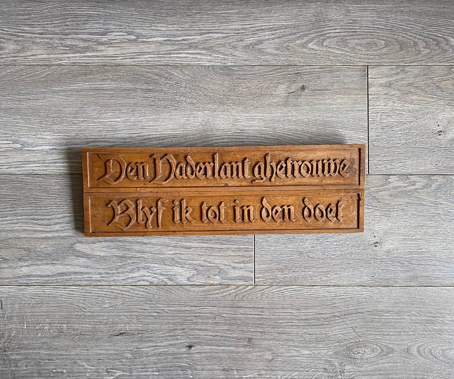 Antiek Houten Wandbord Wilhelmus 100 Jaar Waterloo 1915 WW1, Ophalen of Verzenden, Overige soorten, Nederland, Kunstobject