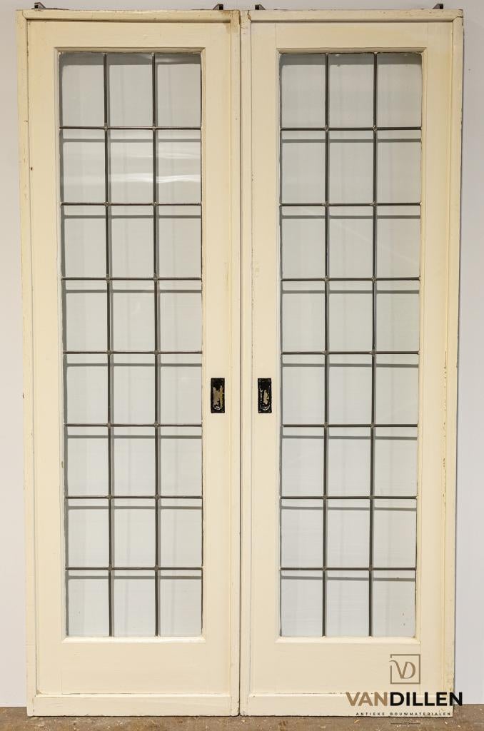 Set oude ensuite schuifdeuren glas in lood smal formaat, Binnendeur, Ophalen of Verzenden, Zo goed als nieuw, Schuifdeur