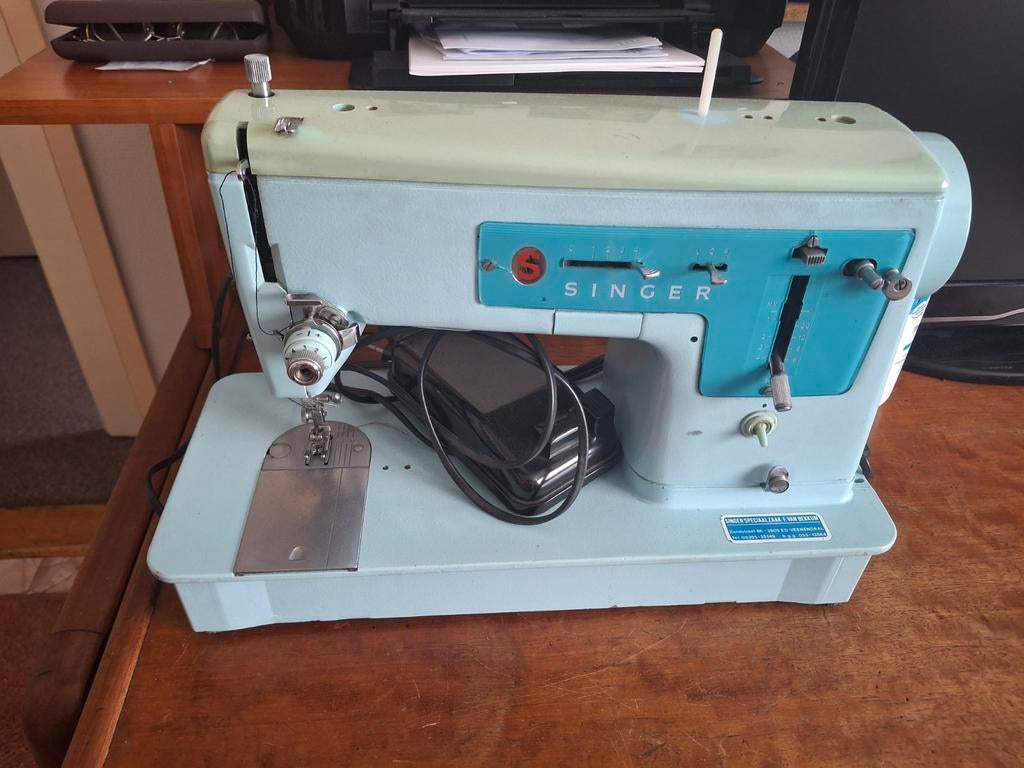 Vintage Singer Naaimachine - Lichtblauw/Groen, Ophalen of Verzenden, Gebruikt, Naaimachine, Singer