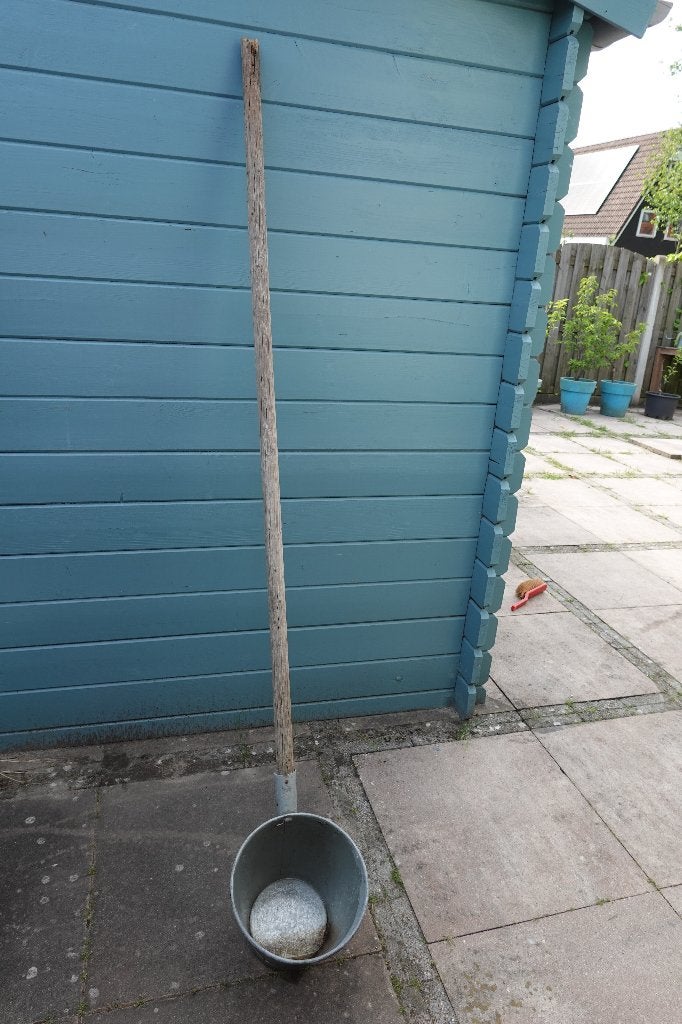 Zinken emmer met steel, Ophalen, Gebruikt, Zink, Met handgreep