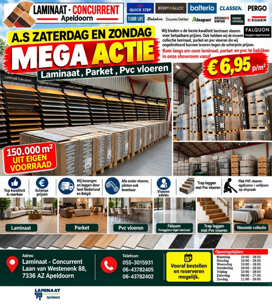 LAMINAAT PVC PARKET VLOEREN v.a.€6,95m2 APELDOORN, Crème, 75 m² of meer, Nieuw, Ophalen of Verzenden