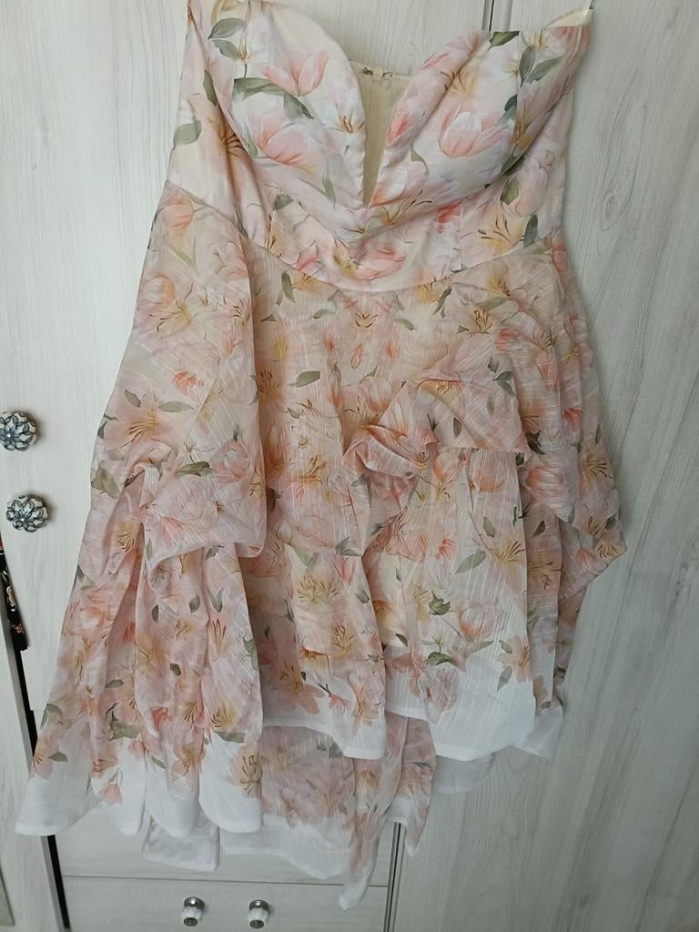 Bloemen Strapless Jurk - Stijlvol en Elegant mt 40, Kleding | Dames, Jurken, Maat 38/40 (M), Verzenden, Roze, Boven de knie