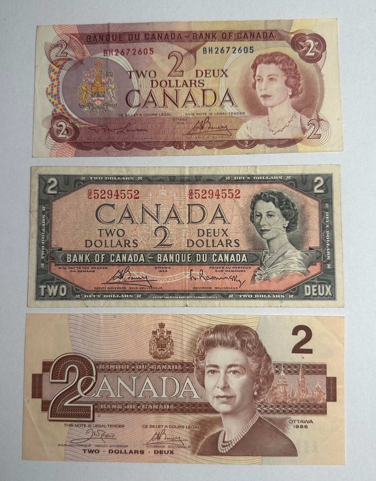 Canadese 2 Dollar Biljetten Set van 3, Postzegels en Munten, Bankbiljetten | Amerika, Ophalen of Verzenden, Noord-Amerika, Setje