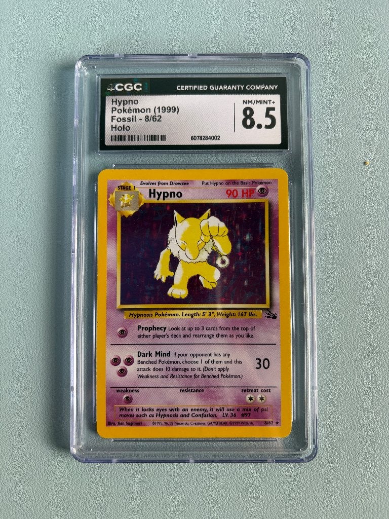 Pokémon Hypno (1999) Fossil 8/62 Holo CGC 8.5, Ophalen of Verzenden, Nieuw, Losse kaart, Foil
