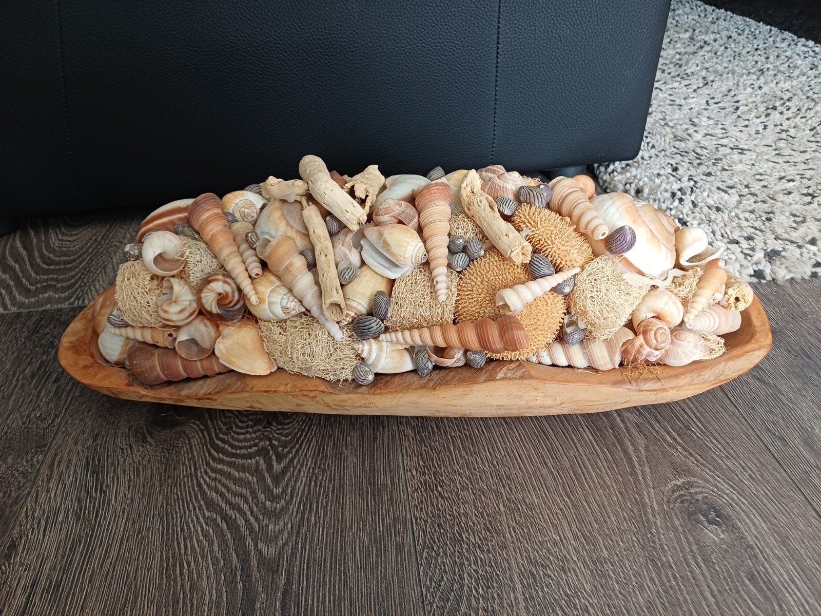 Decoratieve schaal met schelpen en drijfhout, Gebruikt, Beige, Ophalen of Verzenden, Landelijk