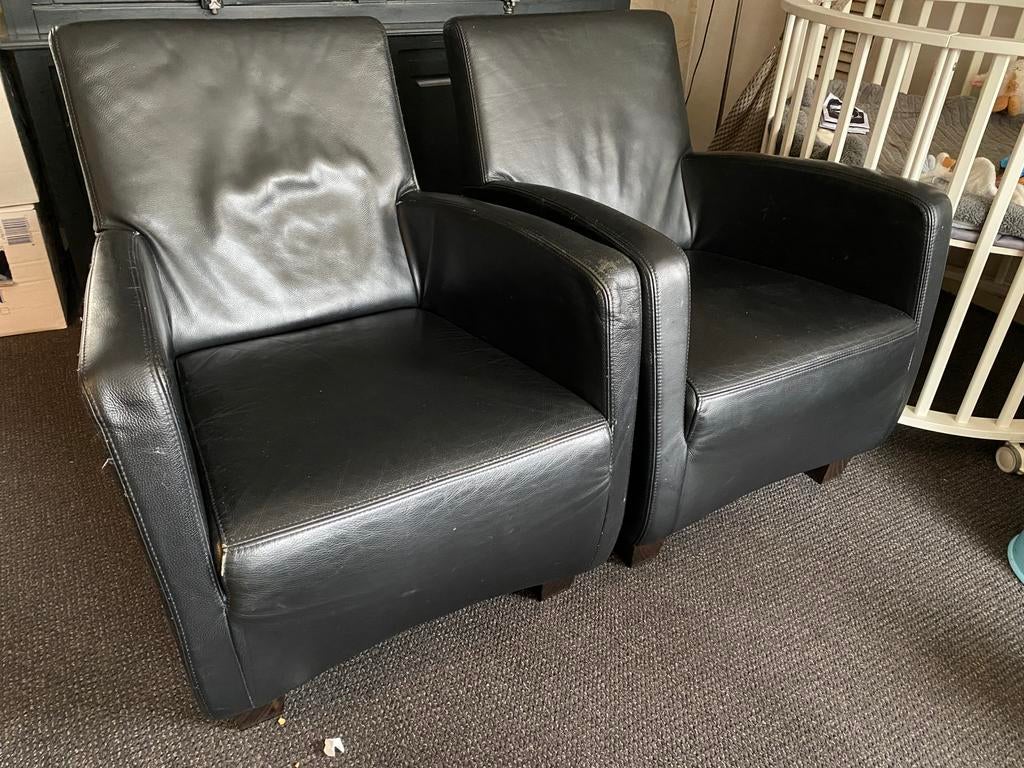 Zwarte leren stoel, Ophalen, Gebruikt, 50 tot 75 cm, Leer