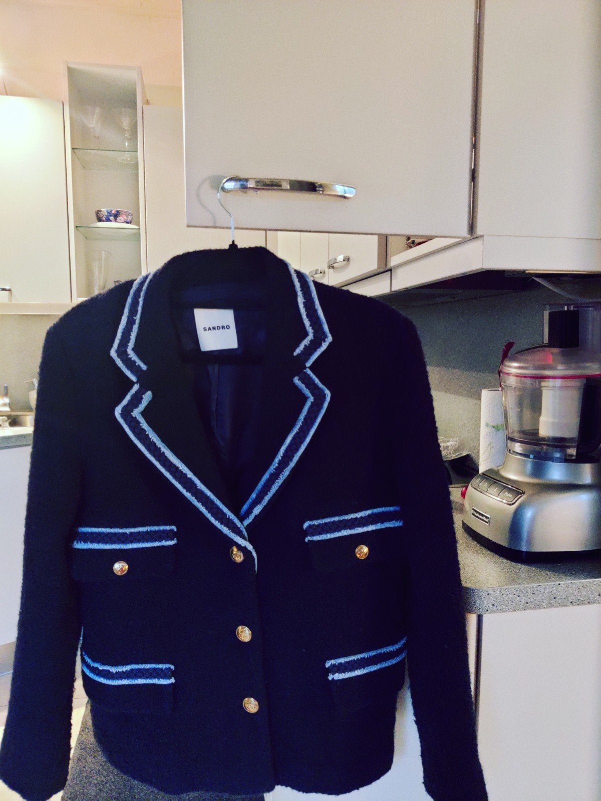 Sandro blazer maat 42  als nieuw € 459, Ophalen of Verzenden, Zo goed als nieuw, Maat 42/44 (L), Blauw