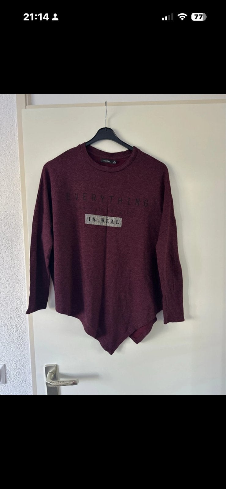 Bershka trui maat S bordeauxrood met tekstprint, Ophalen of Verzenden, Zo goed als nieuw, Maat 36 (S), Rood