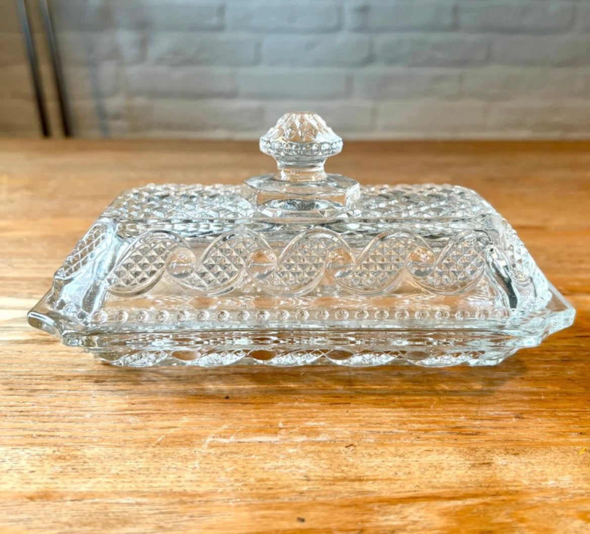 Vintage Avon glazen Botervloot met Cape Cod patroon, USA ’70, Ophalen of Verzenden