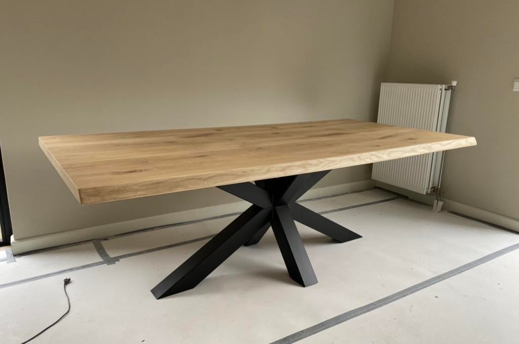 Eikenhouten eettafel 220x100 cm matrixpoot/spinpoot, Huis en Inrichting, Tafels | Eettafels, Ophalen, 100 tot 150 cm, Eikenhout