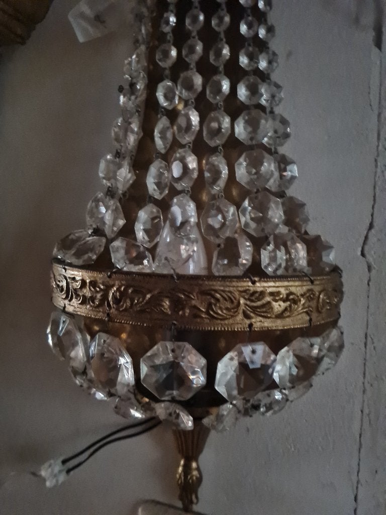 Antieke wandlampjes met kristallen pegels p/st 39,95, Ophalen of Verzenden