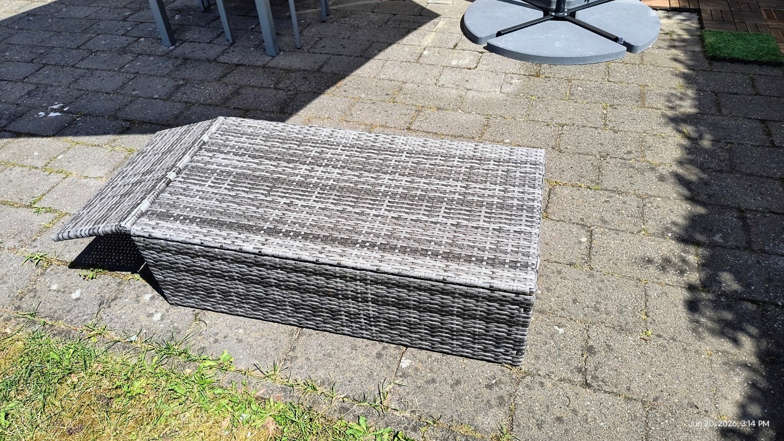 VidaXL Opbergbox van polyrotan, grijs, 107x56x30 cm, Ophalen of Verzenden, Gebruikt, Kunststof, Overige typen