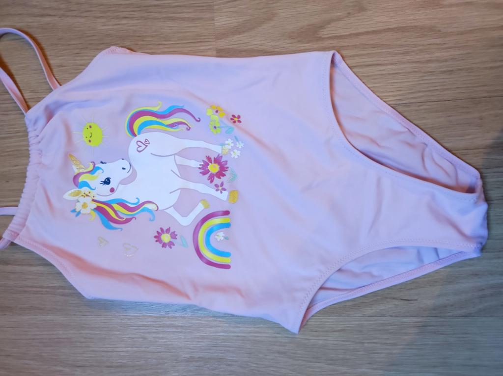 Roze badpak met eenhoorn print - Maat 122/128, Meisje, Badpak, Overige maten, Ophalen of Verzenden