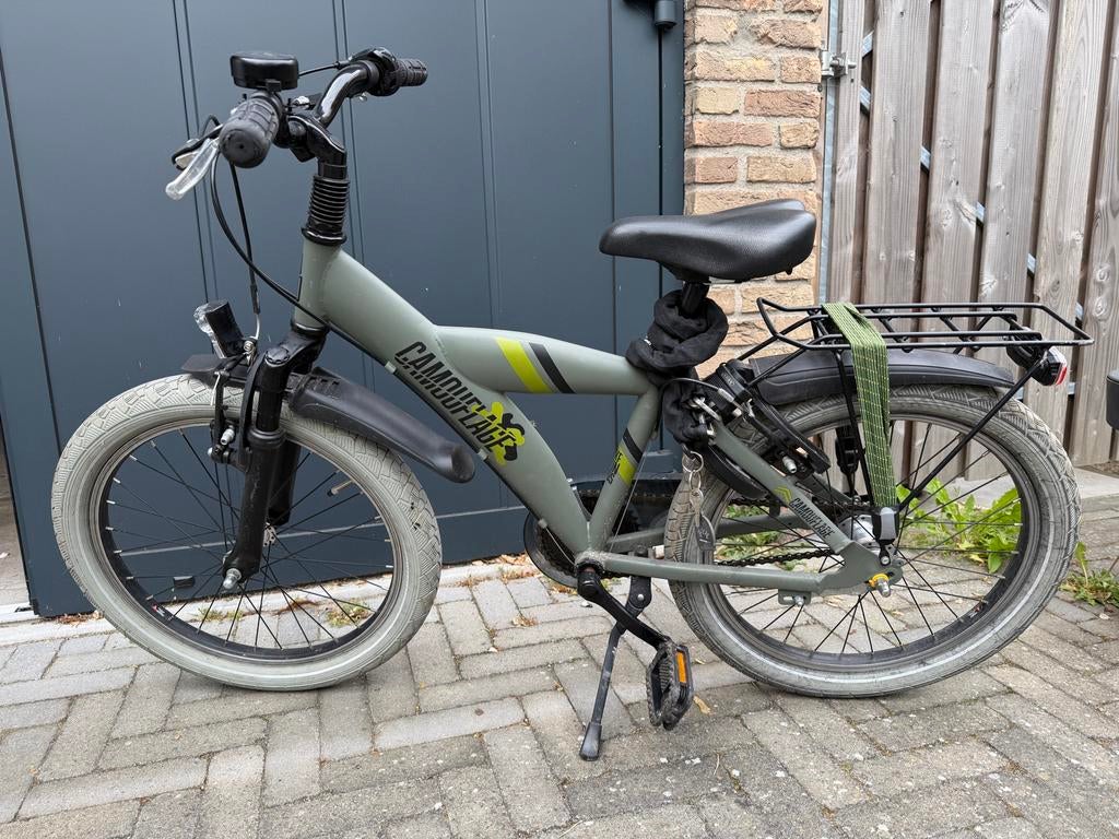 Cortego camouflage kinderfiets met slot en verlichting, Ophalen, Terugtraprem, 20 inch, Handrem