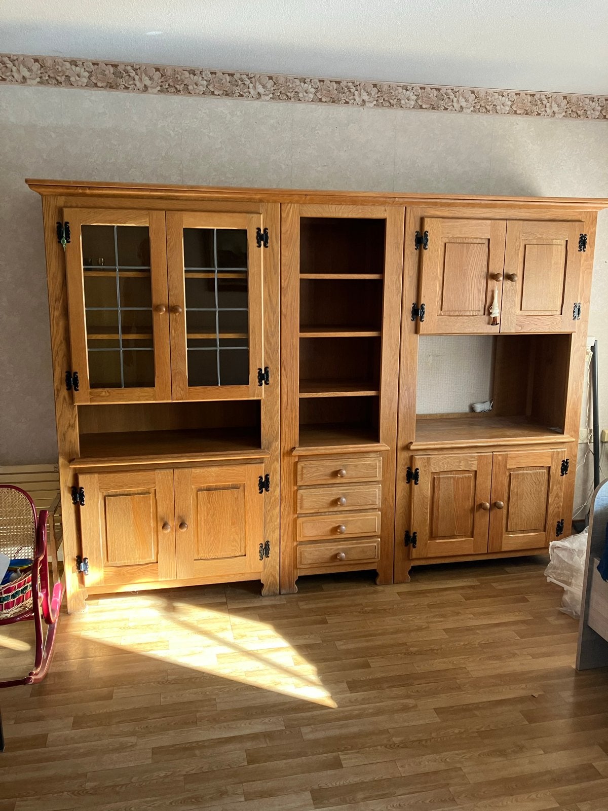 Massief eikenhouten wandmeubel / dressoir, Ophalen, Gebruikt, Eikenhout, 200 cm of meer