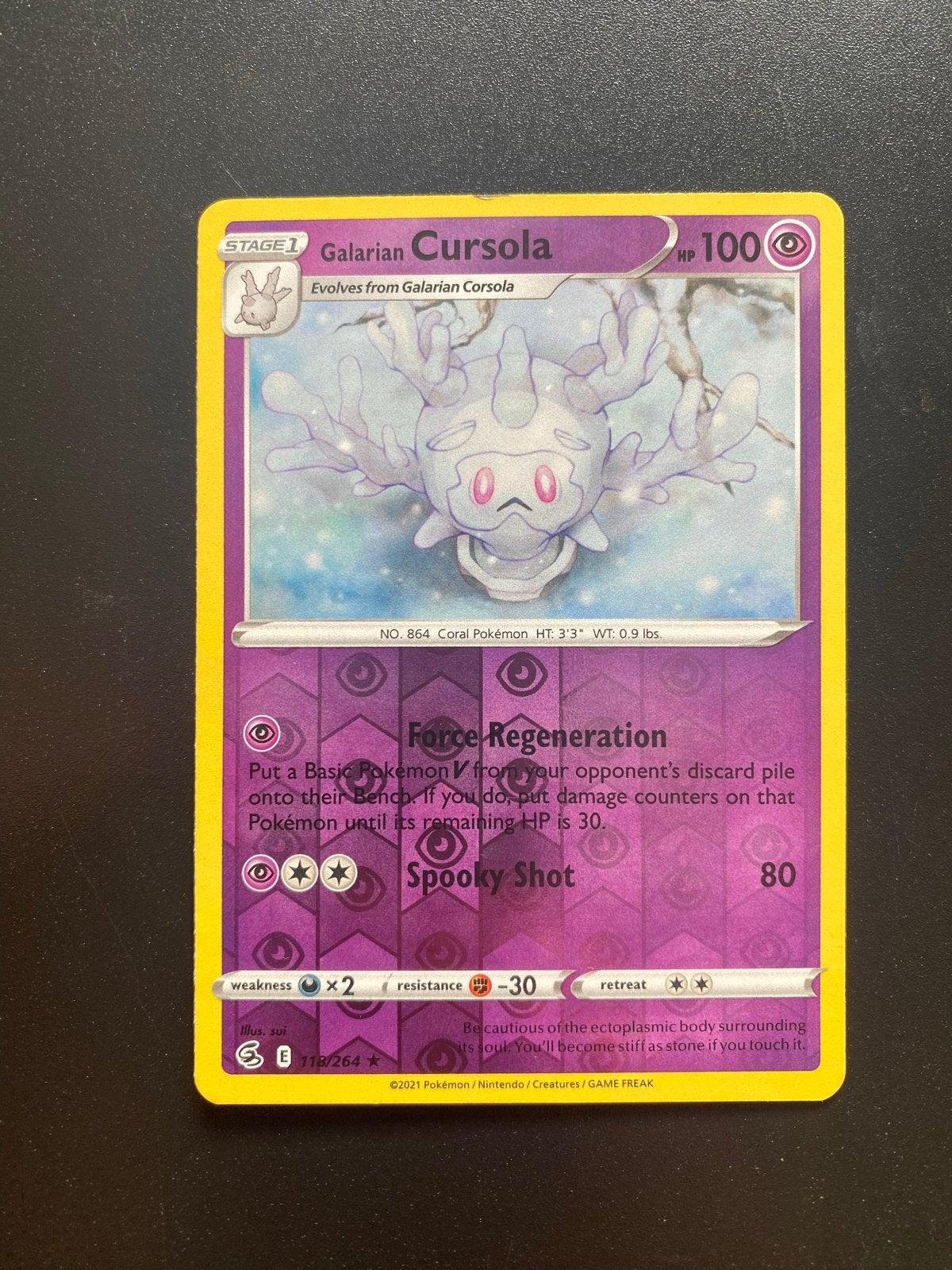 Galarian Cursola 118/264 Reverse Holo Pokémon Fusion Strike, Ophalen of Verzenden, Zo goed als nieuw, Losse kaart, Foil