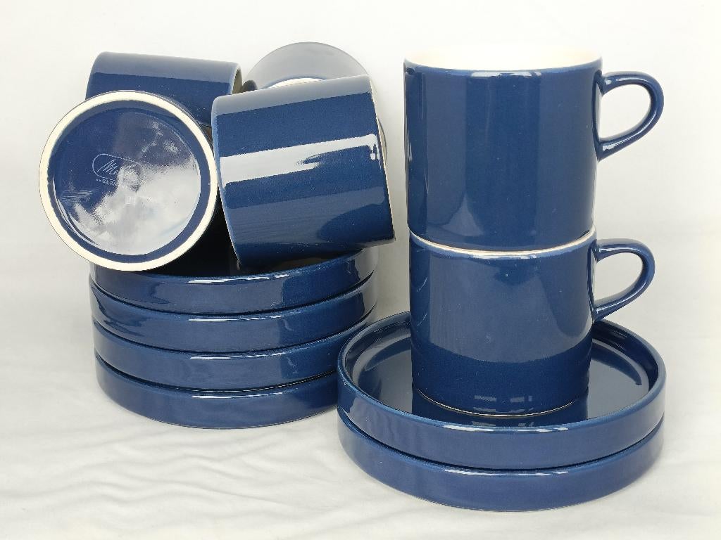 Melitta - donkerblauwe kop en schotels, Ophalen of Verzenden