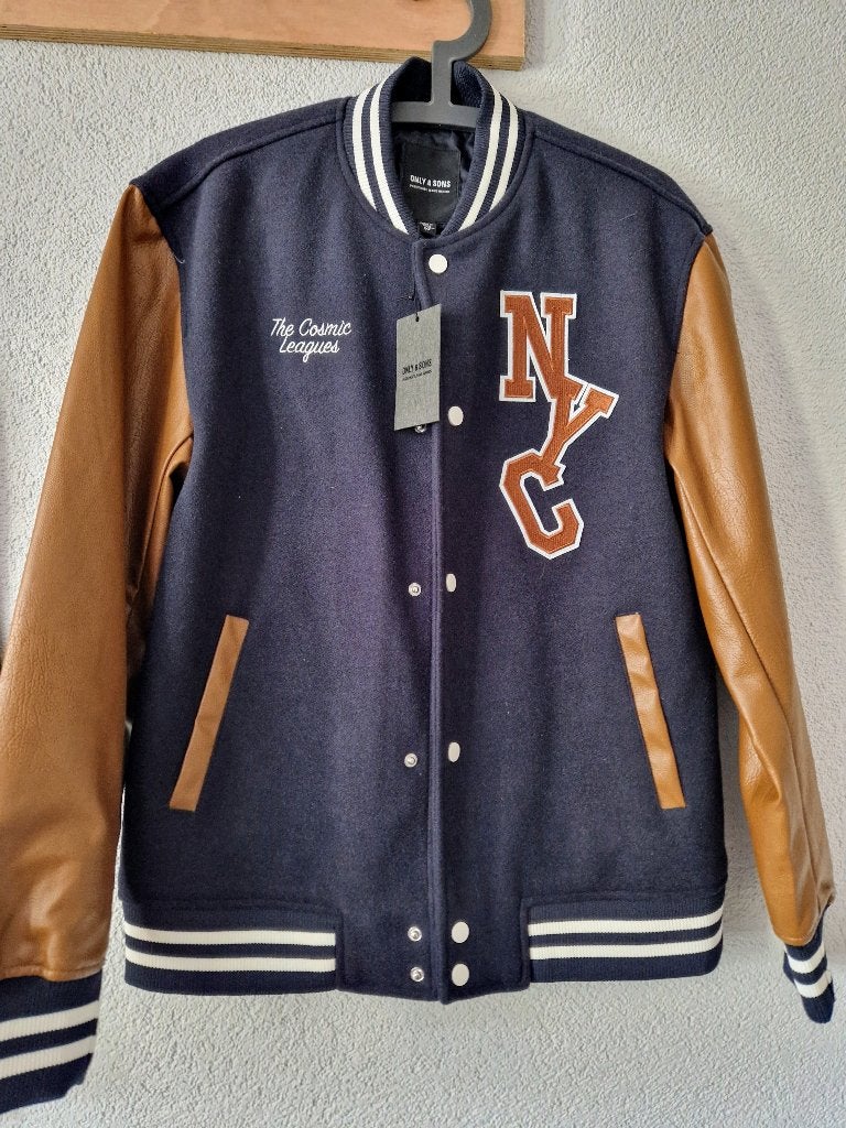 Nieuw Only&Sons jack varsity baseball Maat, Nieuw, Verzenden, Blauw, Maat 46 (S) of kleiner