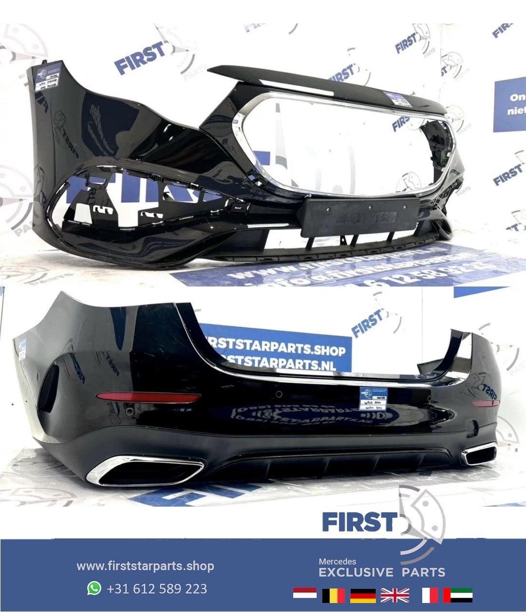 W214 AMG BUMPERS PAKKET ZWART 2024 E KLASSE Voorbumper + Ach, Auto-onderdelen, Gebruikt, -, Ophalen of Verzenden, Bumper