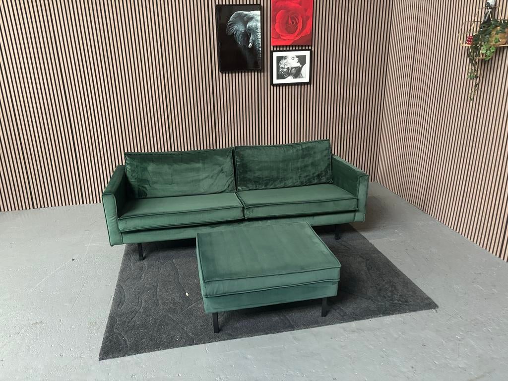 GRATIS LEVERING Velvet Driezits Bank Groen 230x85 GEREINIGD, Driepersoons, 75 tot 100 cm, Ophalen of Verzenden, Zo goed als nieuw