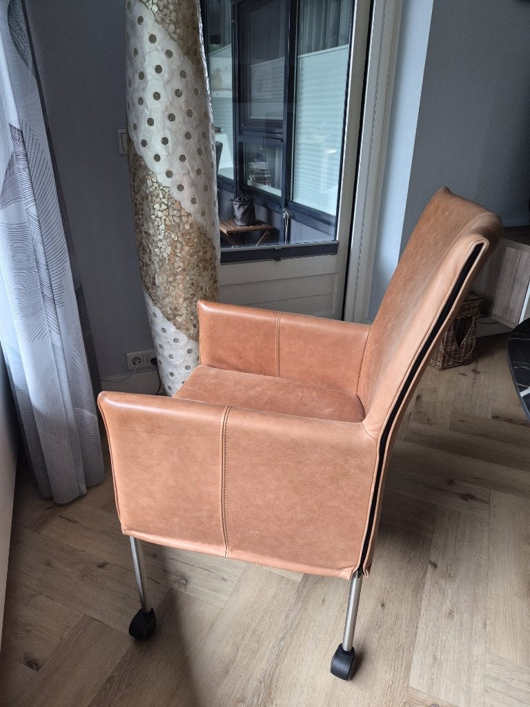 6 cognac leren eetkamerstoelen met wieltjes, Ophalen, Gebruikt, Vijf, Zes of meer stoelen, Leer