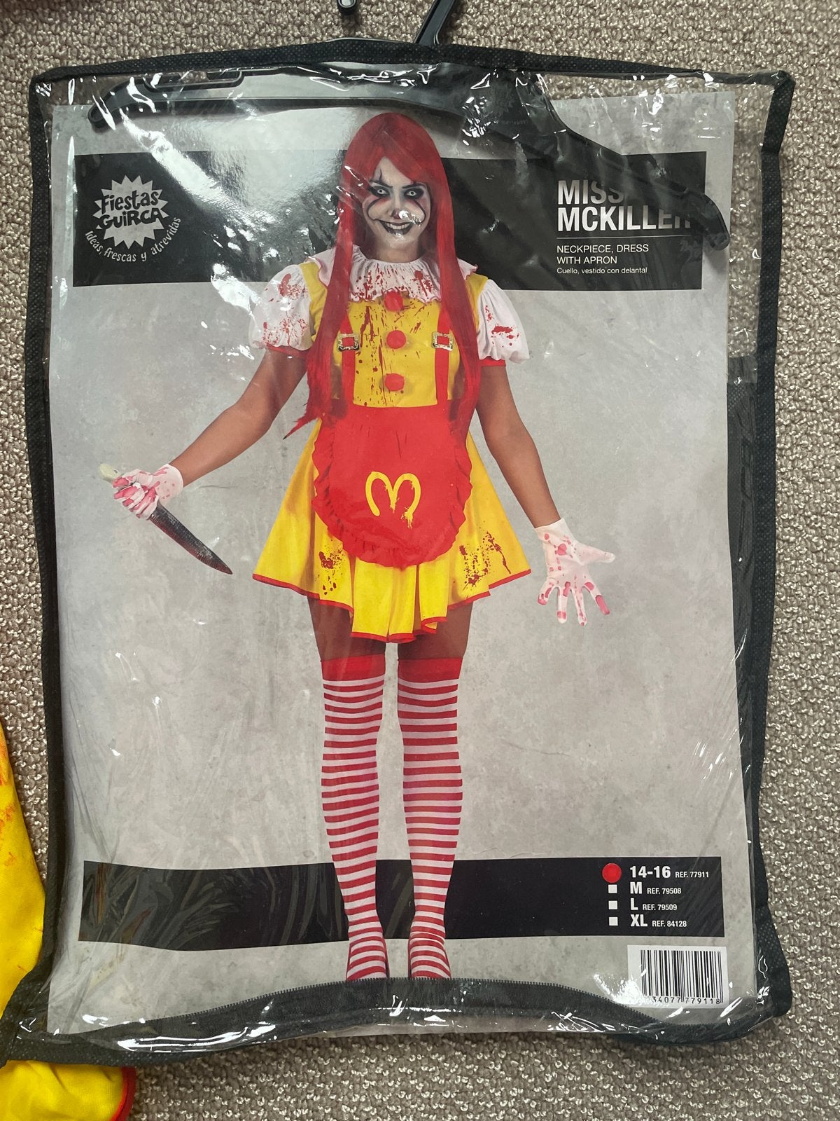 Mc Donalds killer clown Halloween Kostuum 10 - 16 jaar, Ophalen, Zo goed als nieuw, Halloween, Kleding