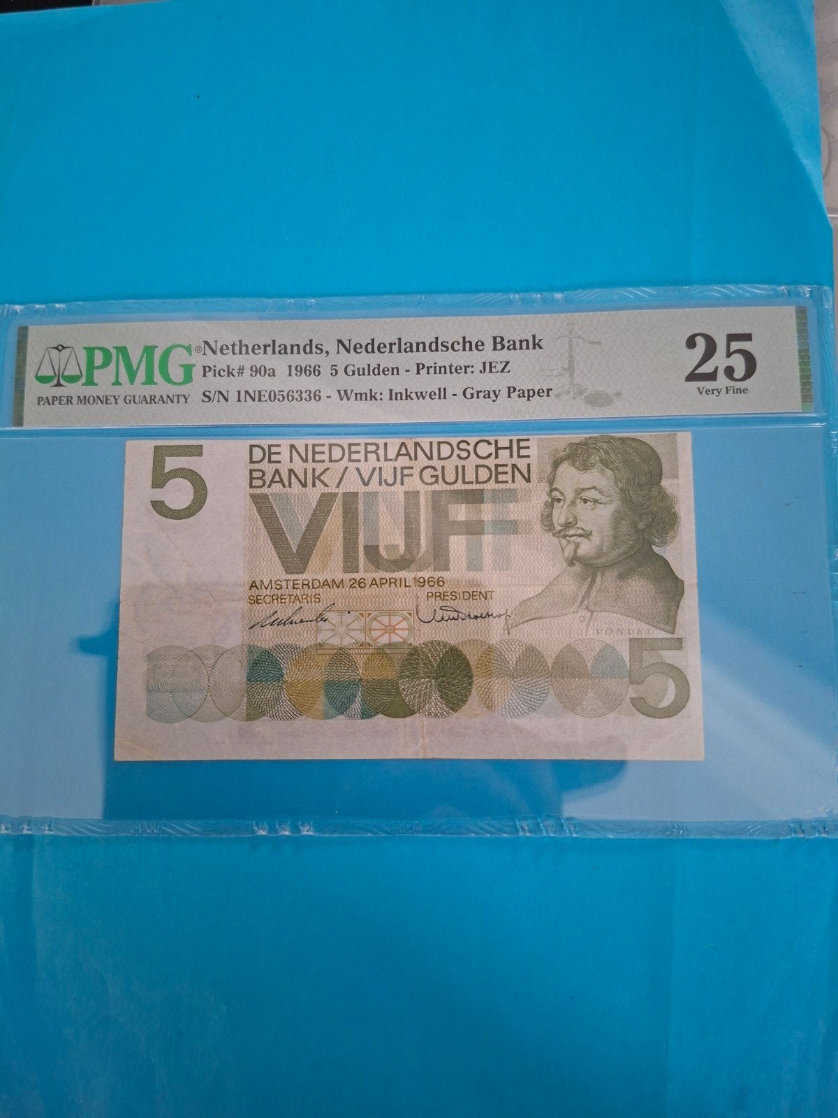 5 gulden Vondel I misdruk uit 1966 in ZF, Ophalen of Verzenden, 5 gulden, Los biljet