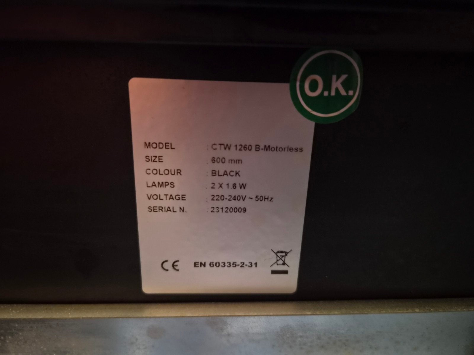 Afzuigkap CTW 1260 B-Motorless Zwart 600mm, Witgoed en Apparatuur, Afzuigkappen, Ophalen, Gebruikt, Minder dan 200 m³ per uur