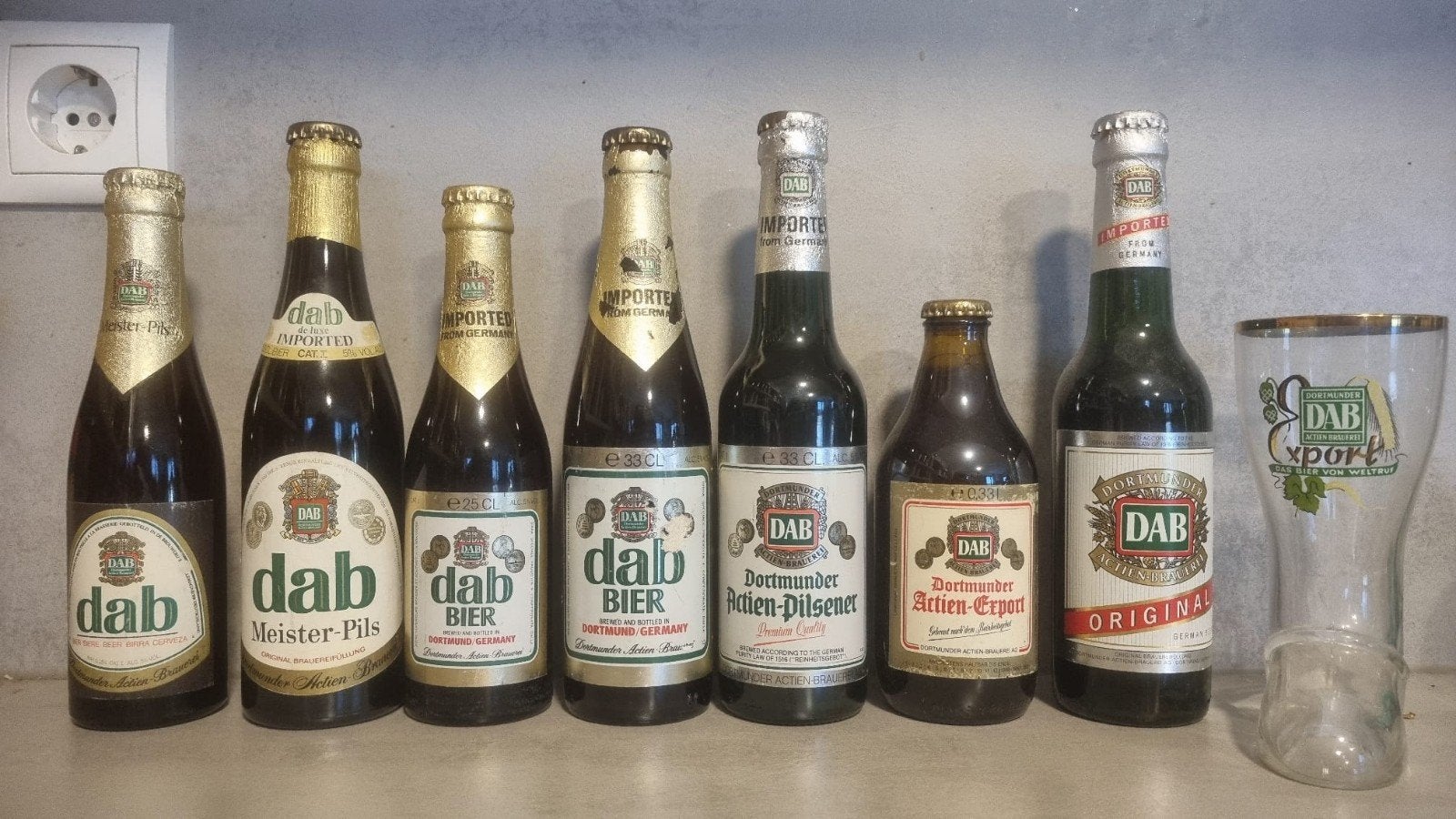 7x Dortmunder Actien Brauerei (DAB) - <'84-93, 5x im/export, Verzamelen, Ophalen of Verzenden, Zo goed als nieuw, Flesje(s), Overige merken