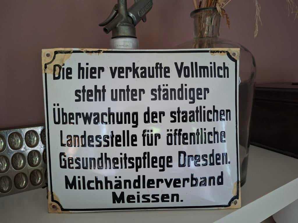 Vintage emaille reclamebord Duits Dresden reclame melk, Ophalen of Verzenden, Gebruikt, Reclamebord