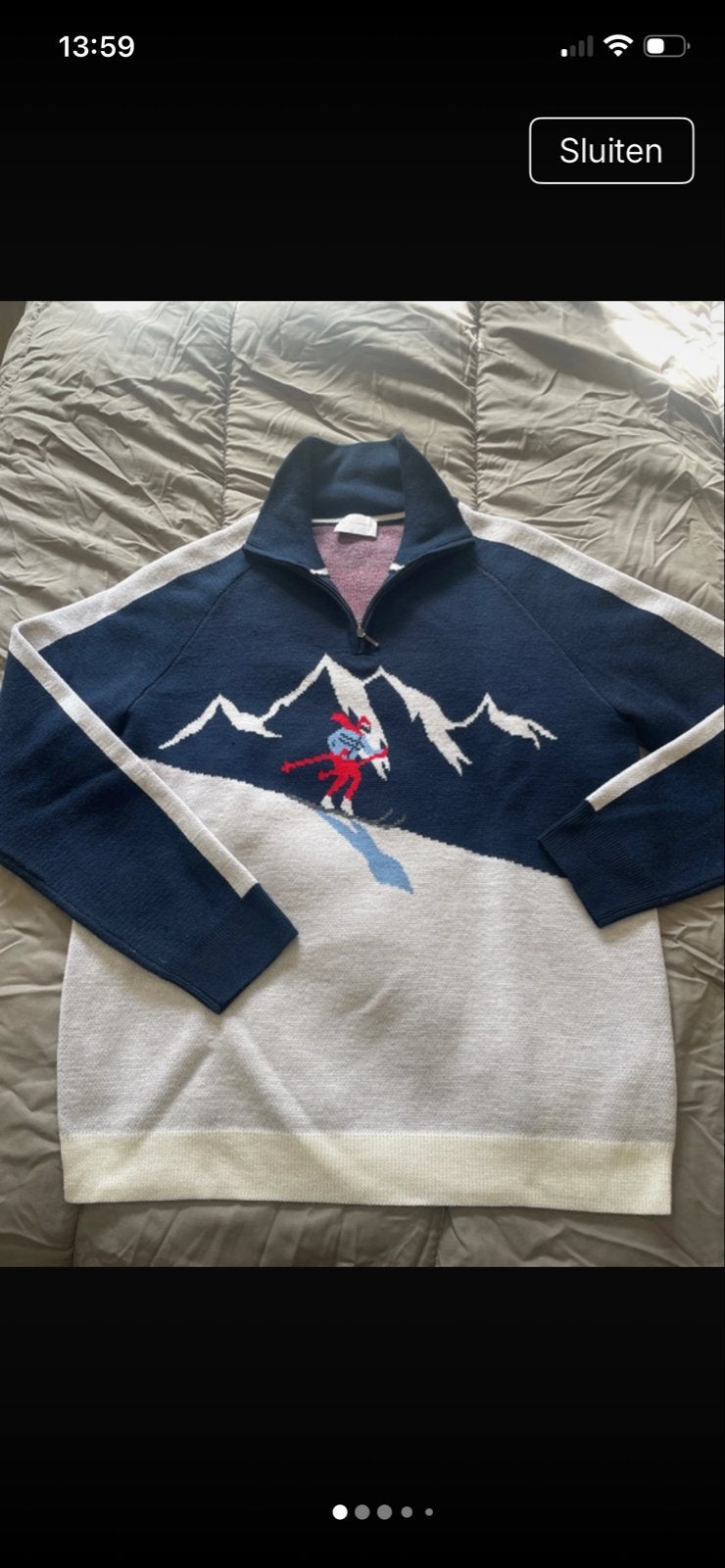Vintage Apres Ski Trui met Bergprint en Halve Rits, Ophalen of Verzenden, Zo goed als nieuw, Maat 38/40 (M), Trui