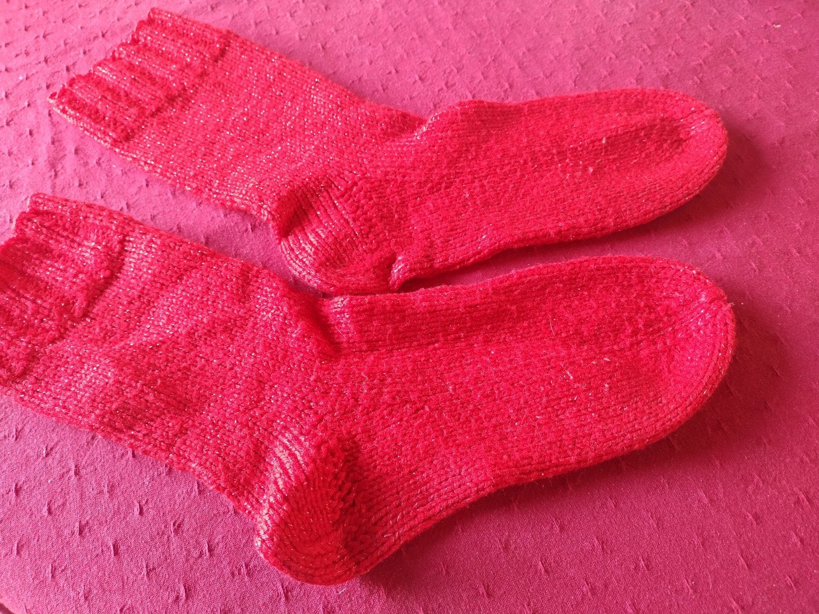mooie rode eigen gebreide glitter sokken, Ophalen, Zo goed als nieuw, Rood, Sokken en Kniesokken