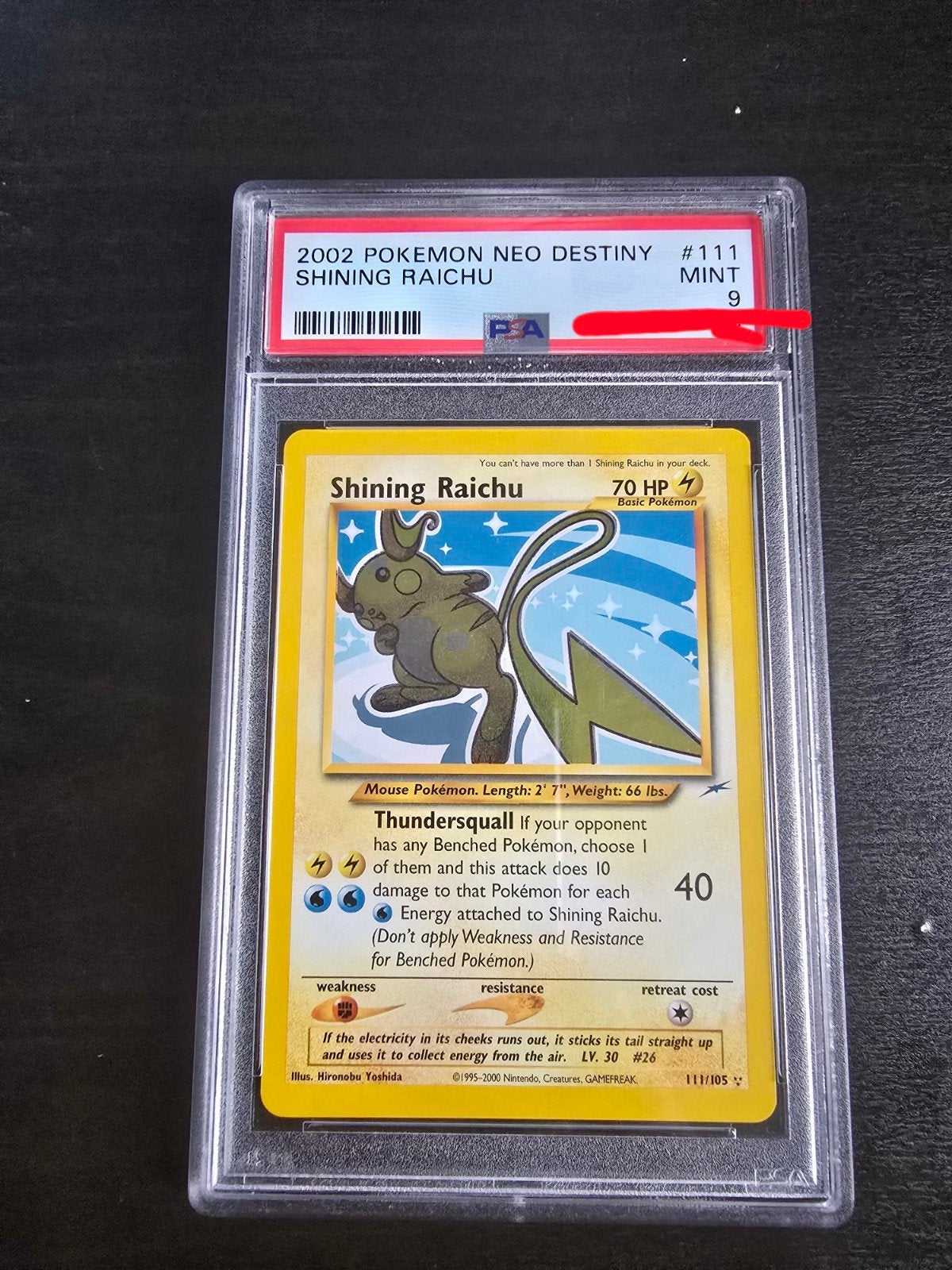 Shining Raichu PSA 9! Zeldzame Pokemon kaart, Ophalen of Verzenden, Zo goed als nieuw