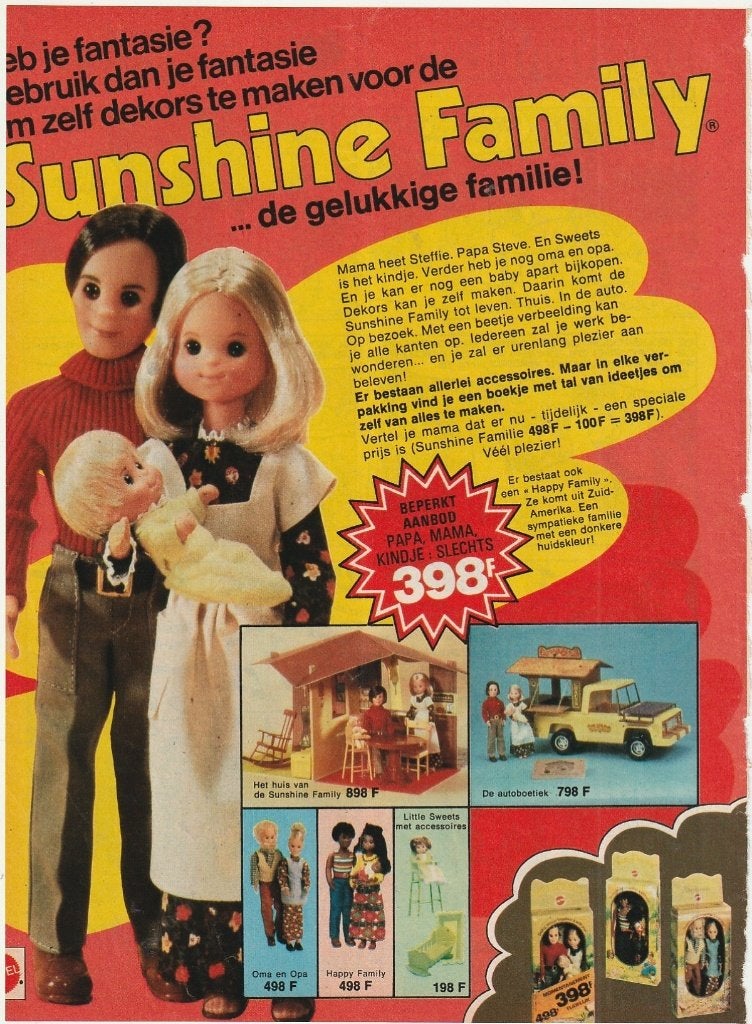 retro reclame 1978 Mattel Sunshine Family met auto & huis, Verzamelen, Verzenden, Overige typen