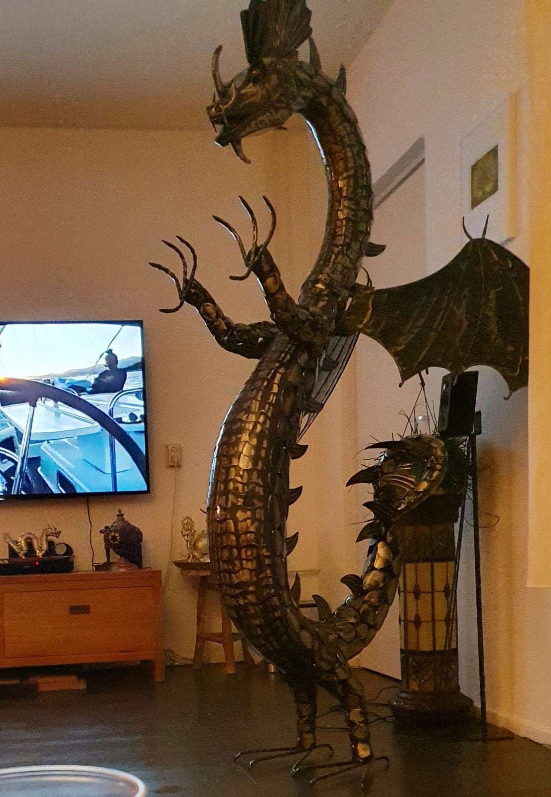 Draak dragon 2.20 Meter hoog metaalsoort reuzen beeld, Ophalen of Verzenden, Beeld, Meer dan 2 meter