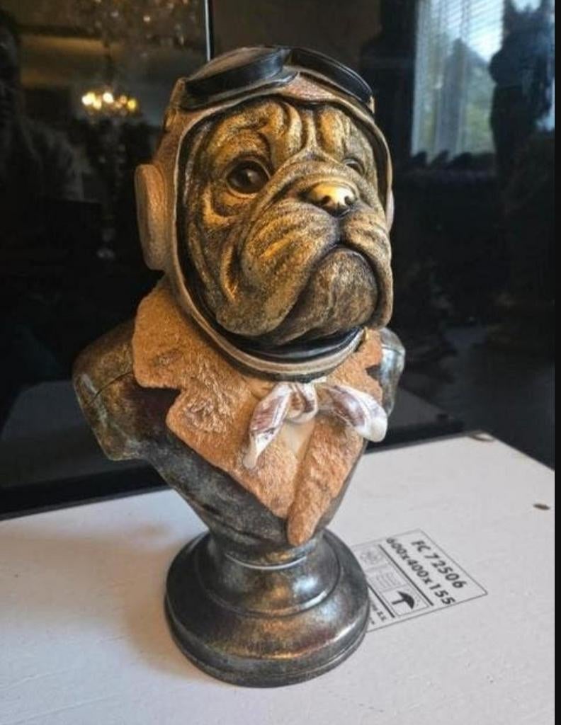 Bulldog Piloot Buste - Decoratief Beeld, Ophalen of Verzenden, Nieuw