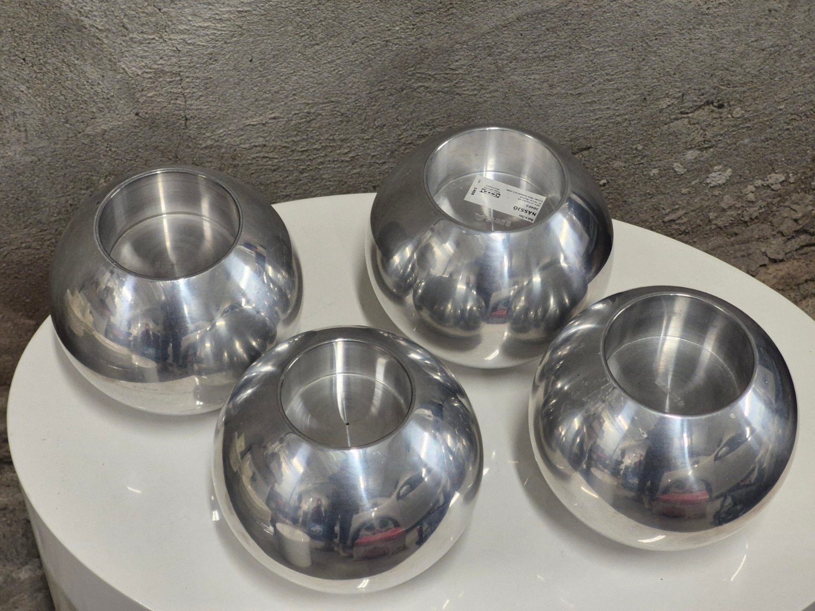 Set van 4 Vintage IKEA Nässjö Bolkandelaars Aluminium, Huis en Inrichting, 13 cm, IKEA, Waxinelichthouder, Ophalen of Verzenden
