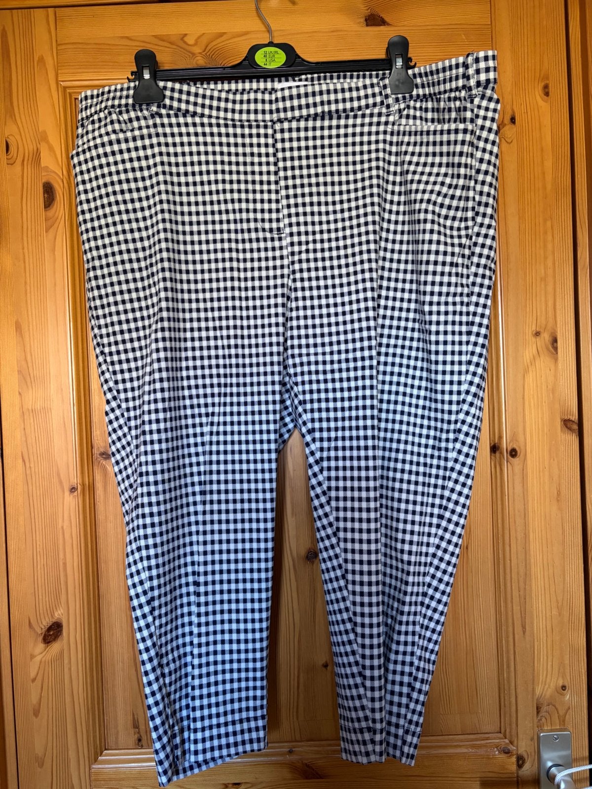 Capri broek ruit blauw Miamoda maat 27 elastiek taille 53, Kleding | Dames, Blauw, Ophalen of Verzenden, Zo goed als nieuw, Driekwart