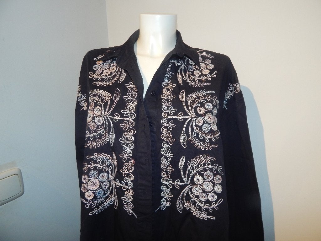 Antik Batik blouse tuniek prachtig sier stiksel mt 42/L, Verzenden, Zwart, Maat 42/44 (L), Zo goed als nieuw