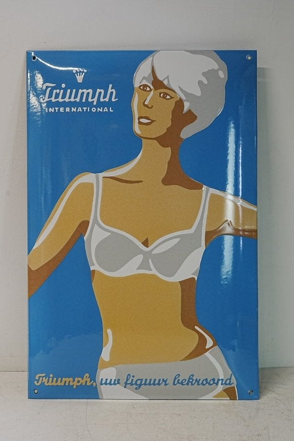 Vintage Triumph International Emaille Reclamebord., Ophalen of Verzenden, Zo goed als nieuw, Reclamebord