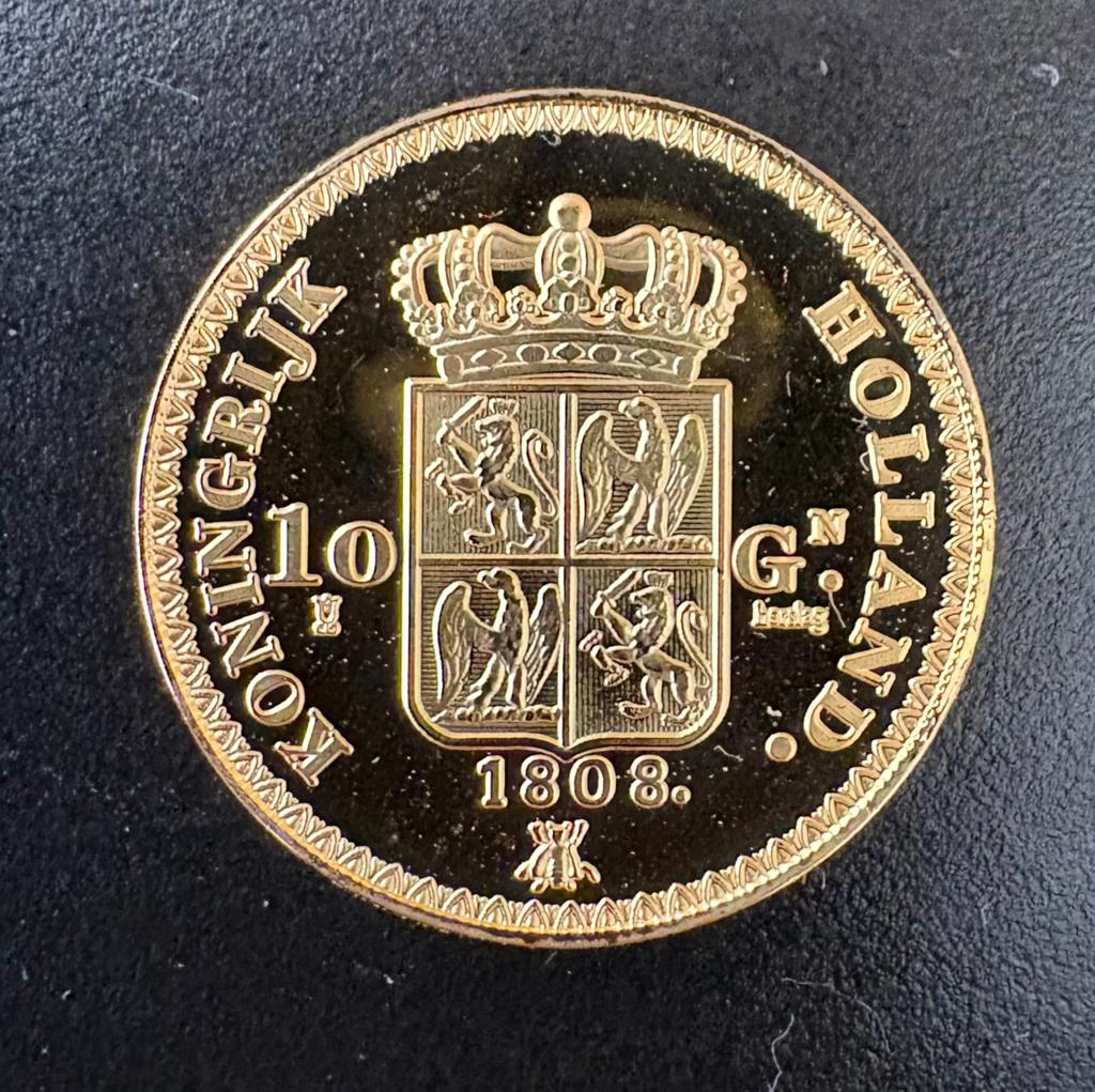 Officiële herslag zwaar vergulde 10 gulden munt, Ophalen of Verzenden, Nederland, Munten