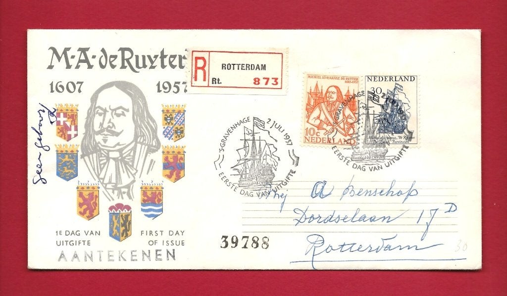1957 Michel de Ruyter FDC E30 met open klep e1, Verzenden, Beschreven, Nederland