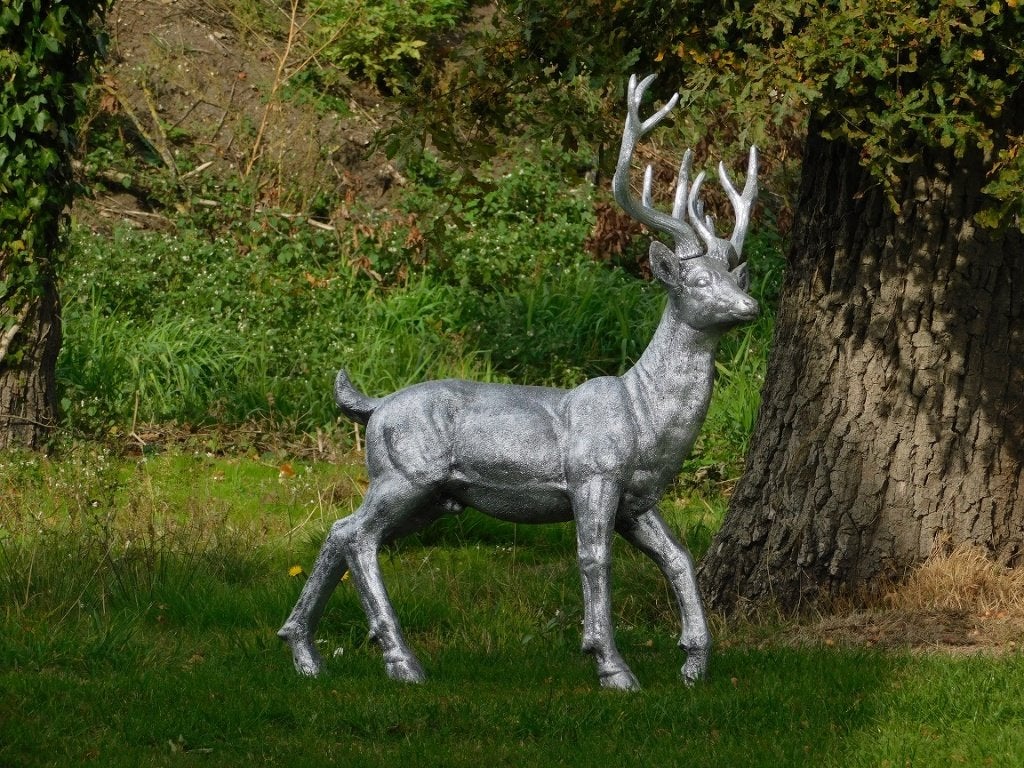 Beeld Hert XL - zilverkleurig - polystone, Ophalen, Dierenbeeld, Kunststof, .