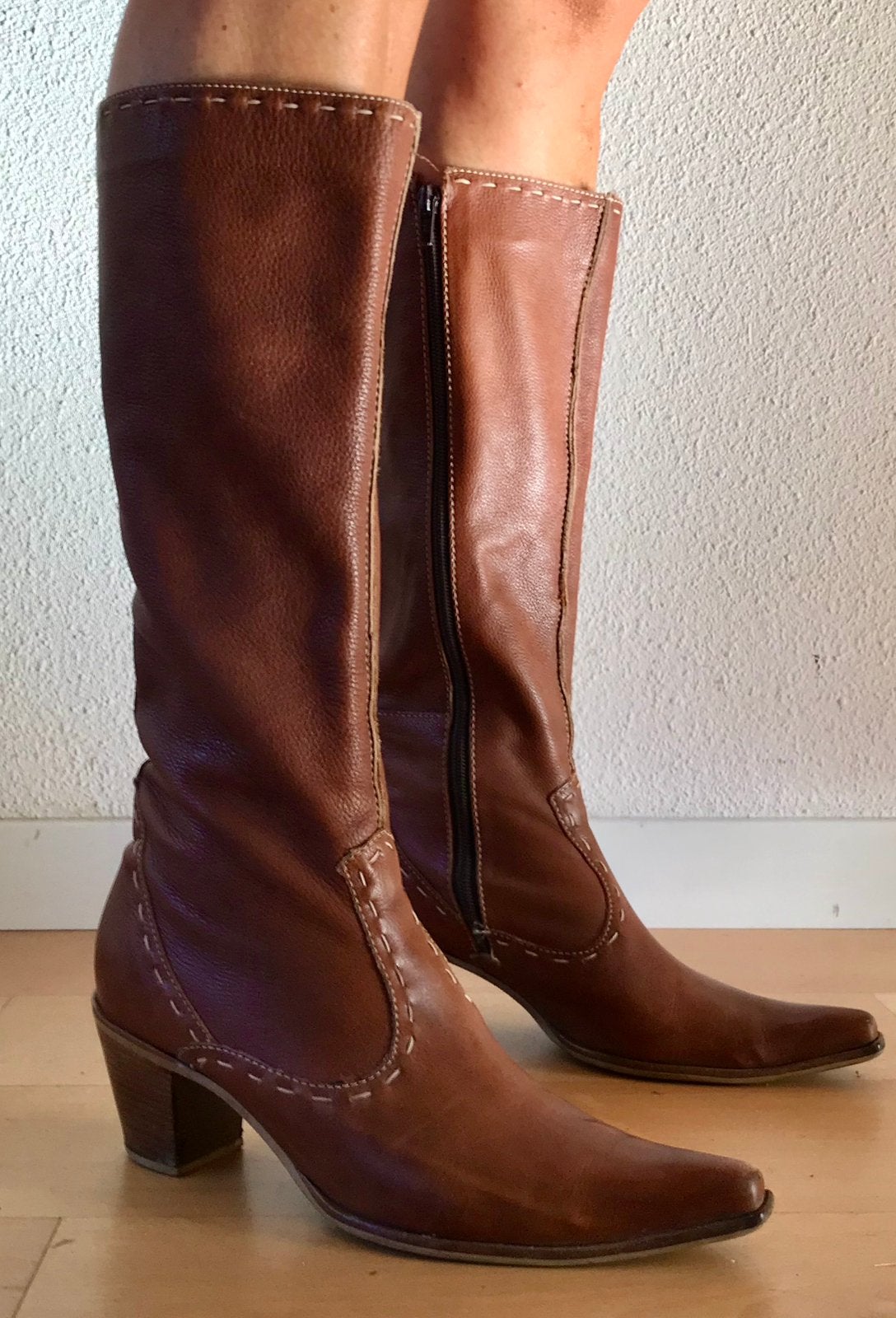 Laarzen boots slank design handgemaakt mooi soepel leder 39, Hoge laarzen, Bruin, Ophalen of Verzenden, Zo goed als nieuw