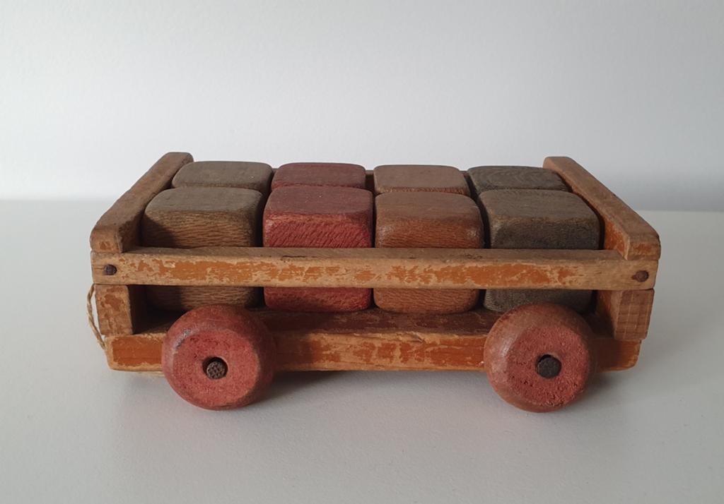 Antiek houten blokkenwagen, Kinderen en Baby's, Ophalen of Verzenden, Gebruikt
