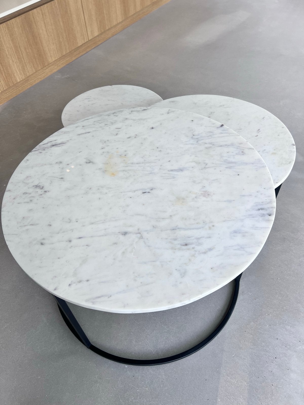 Set van 3 Marmeren Ronde Bijzettafels, Huis en Inrichting, Tafels | Bijzettafels, Overige materialen, Minder dan 55 cm, Gebruikt