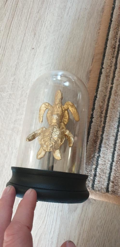beeld 2 schildpad schilpadden in stolp goud kleurig, Ophalen, Nieuw