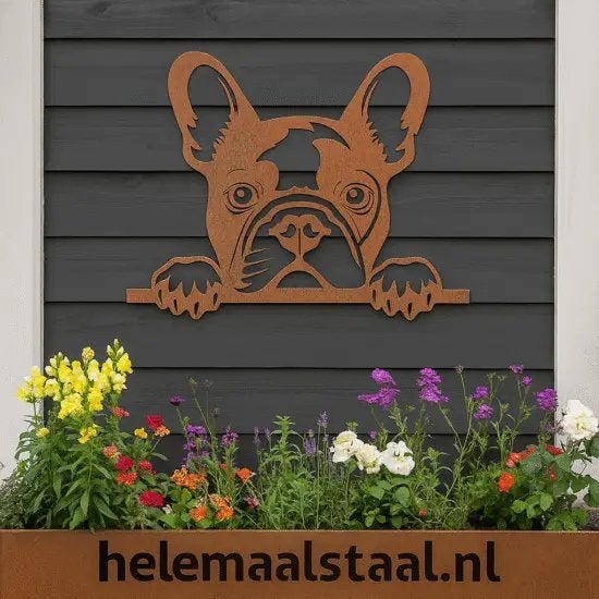 Franse Bulldog van cortenstaal 30x25cm, Ophalen of Verzenden, Zo goed als nieuw, Overige typen